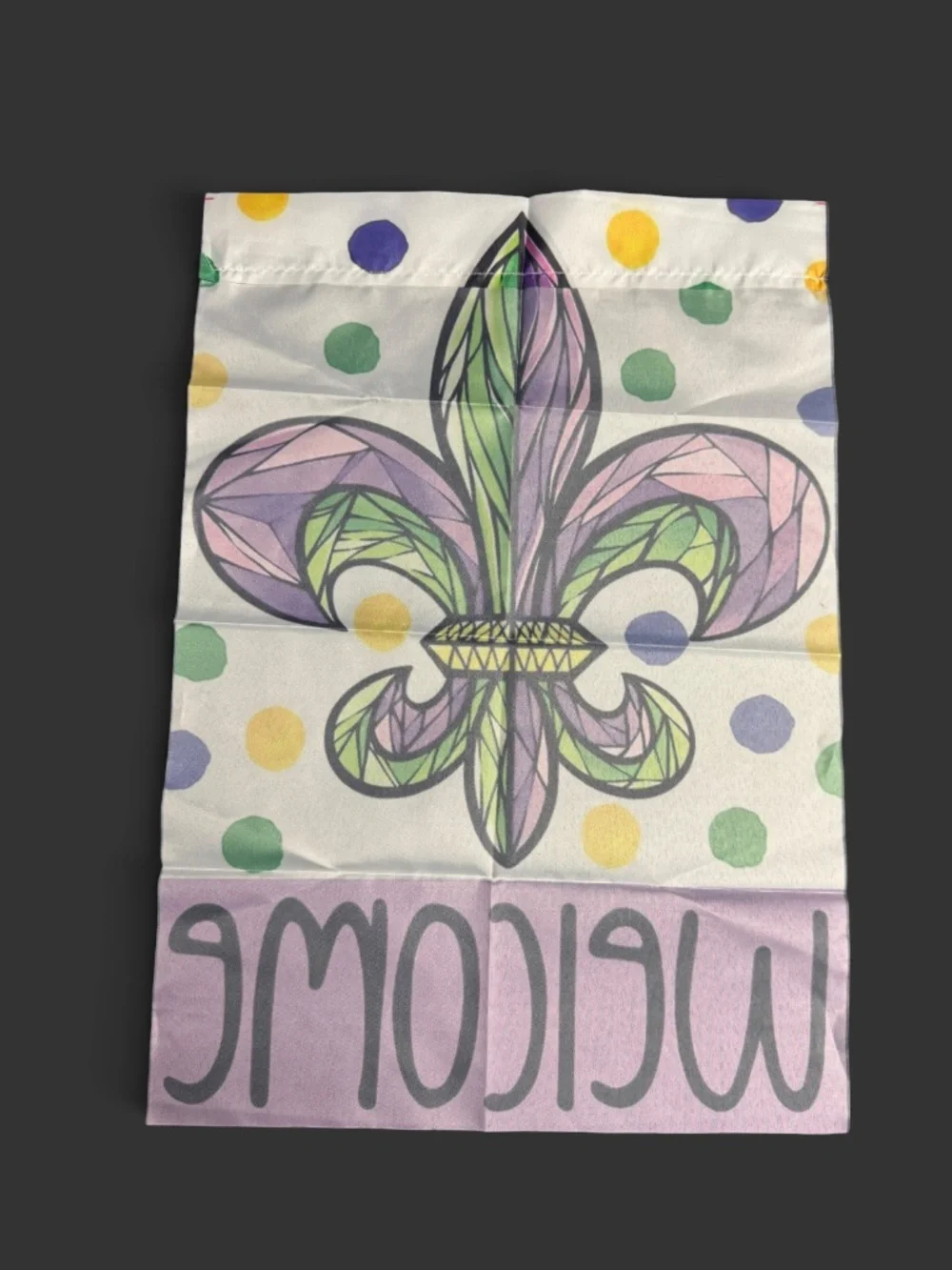 Mardi Gras Garden Flag 12x18 Fleur De Lis Purple Green Gold Welcome NIP